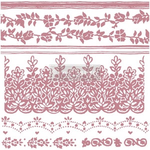 Floral Boarders-stempel - herontwerp duidelijk uitgelijnde meubeldecorstempel - 12" x 12" 7 stuks, gemengde media-stempel, doe-het-zelfbenodigdheden