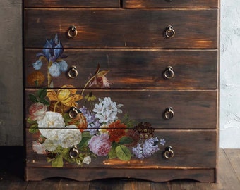 Blossomed Beauties Middy - Redesign rub on Transfer - Furniture redesign Transfer -3 sheets -8.5" x 11" each sheet -DIY Supplies -Home Decor