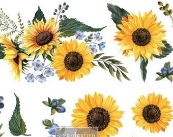Sunflower Fields - Redesign Decor Transfer; DIY Craft Supplies; Home Decor Transfer; Upcycle Furniture Decor; Flower Transfer