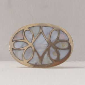 Grote parelmoeren dressoirknop - handgemaakte gouden hardware