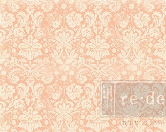 Peach Damask Redesign Decoupage Seidenpapier – 2 Blatt (19″ X 30″) - Schubladenakzentpapier