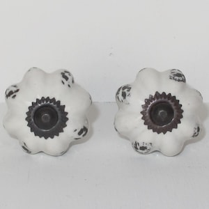 White Ceramic Distressed Pumpkin Shaped Knob - Blue Ceramic Distressed Pumpkin Shaped Pull - Price is per knob