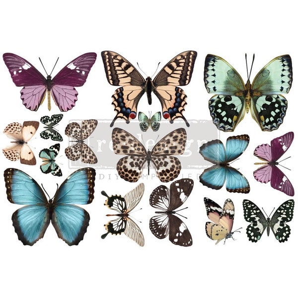 Butterfly Small Decor Transfers by reDesign - Transfert d’image de meuble - frotter sur le transfert d’image - 3 feuilles 6 » x 12' chaque feuille