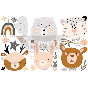 Boho Critters - reDesign Small Transfers - Set of 3 sheets 6" x 12" - Craft transfer - Rub on Transfer for Furniture - DIY Craft Supplies