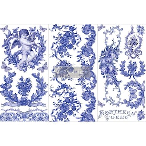 French Blue Furniture Transfer: ReDesign Rub-On Decals (6x12&quot; Sheets)