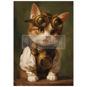 Clockwork Kitty - A1 Decoupage Faser Papier - Decoupage Papier - Redesign Decoupage Papier - Ein Blatt - Schublade Liner 23.4" x 33.1"