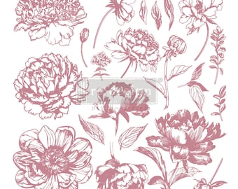 Linear Floral Decor Clear-Cling Stamp: Redesign Linear Flowers (12" × 12", 21 Pieces)
