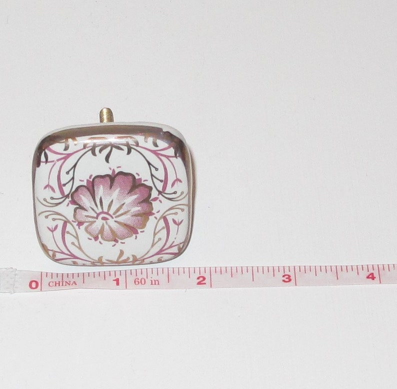 Decorative Furniture Pulls Square Ceramic Flower Pulls Gold Accent Knob