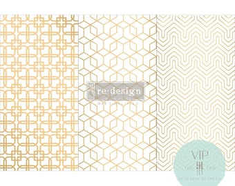 Motif Geometrique Small Transfer Gold-reDesign Furniture Decor Transfer -Rub on Image Transfer -3 sheets 6" x 12" each sheet