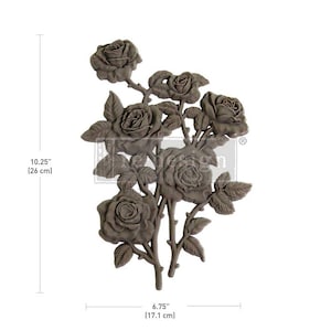 May include: A gray, decorative, wooden wall plaque featuring a cluster of roses with leaves. The plaque measures 6.75 inches by 10.25 inches.