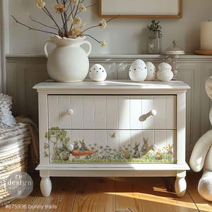Bunny Trails - Transfert de décoration Middy - Transfert de meubles de taille moyenne redesign - Fournitures de bricolage - Décoration d'intérieur - Collection de Pâques