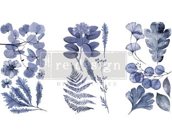 Trasferimento floreale Indigo: adesivi per mobili da 6"x12" (3 fogli)