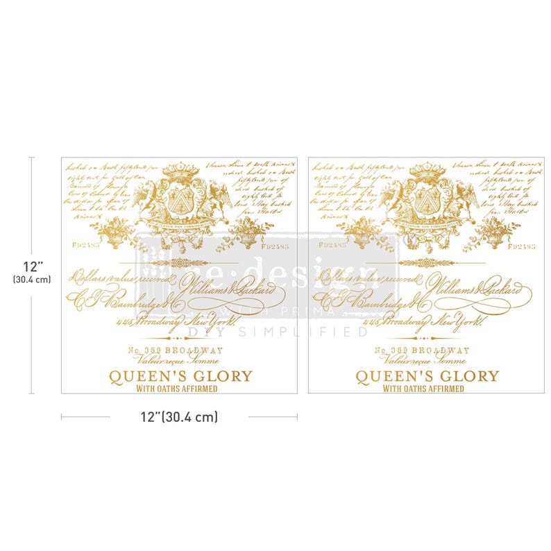Queen's Glory Furniture Transfer: Ornate Golden Flourishes (12"x12" Sheets) image 2