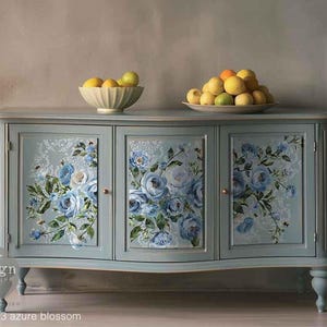 Grand transfert de décoration Azure Blooms - Redesigner le décor, frotter sur le transfert - Artisanat bricolage ; Décoration d'intérieur