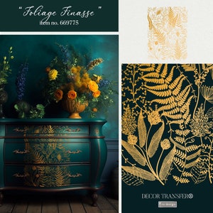Foliage Finesse Kacha Gold Foil Decor Transfer - Redesign Transfer - Furniture Decor Transfer - total sheet size 18″ x 24″ cut into 2 sheets