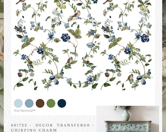 Chirping Charm - Furniture Transfer: Large Bird decor -  4 sheets - total size 24" x 35"