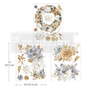 Gilded Winter Blooms Decor Transfer: Redesign Furniture Decals (8.5&quot; x 11&quot;)