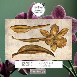 Moule décoratif fleurs sauvages : silicone sans danger pour les aliments, éléments décoratifs de meubles (5 x 8 po.)