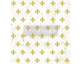 Fleur de Lis Gold Decor Transfer - Redesign Transfer - Furniture Decor Transfer - 2 Sheets 18" x 24" total sheet size