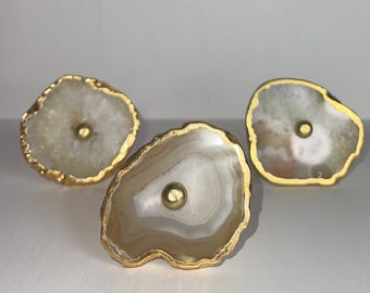 Agate Knob with Gold Trim: Natural Stone Furniture Hardware