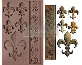 Fleur de Lis En Or - Redesign with Prima Silicone Decor Mould - Furniture Mould - Mixed Media Decor Mould - 5" x 8"