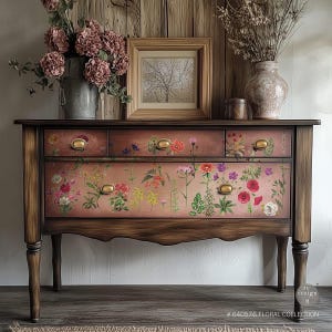 Floral Collection - Redesign Flower rub-on Image Transfer - Furniture Transfer - 24" x 34" Total Sheet Size
