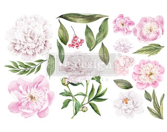 Morning Peonies - reDesign Decor transfer - Furniture Image Transfer - rub on image transfer - 3 sheets 6" x 12" each sheet