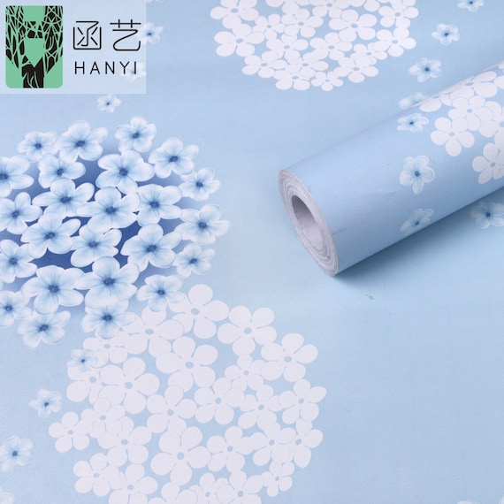Baby Blue and White Hydrangea -Peel and Stick Drawer Liner -Shelf Liner -  Self Adhesive Contact Paper - Dresser Drawer Paper