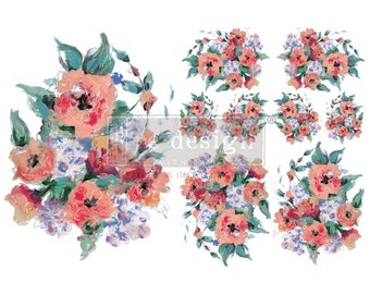Brilliant Blooms Water Transfer: Redesign Decor, 2 Floral Sheets