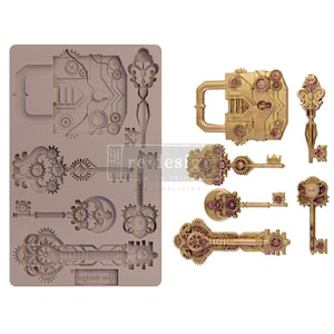 Mechanical Lock & Key Mould - reDesign Furniture Decor Mould - 5" x 8"