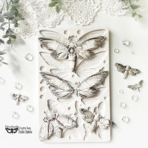 Nocturnal Insects Finnabair Decor Mixed Media Mould - 5&quot; x 8&quot; Furniture Decor Mould; Cake mould; DIY Craft Supplies; Home Decor