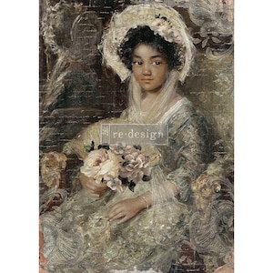 BAISSE DE PRIX - Beau portrait A1 papier de riz pour découpage - Papier pour découpage redesign - Papier pour découpage pour meubles - Papier de soie - 1 feuilles - 23,4 x 33,1 po
