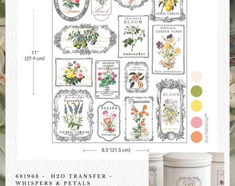 Whispers & Petals Water Transfer: Floral Furniture Decals (1 Sheet 8.5" x 11")