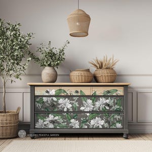 Peaceful Garden Transfer - Redesign rub on Transfer - Furniture redesign Transfer - Large Transfer - 2 sheets - 24&quot; x 35&quot; total sheet size