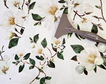 White Magnolia Decor Transfer: Furniture Image, 3 Sheets (6" x 12")