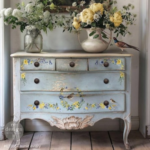 Sunlit Aviary Decor Transfer: Floral Bird Furniture Decals