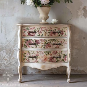 Papel de decoupage Kacha con flores atemporales - Papel de seda decorativo Redesign - 19,5" x 30" (una hoja) - Papel para decorar cajones -