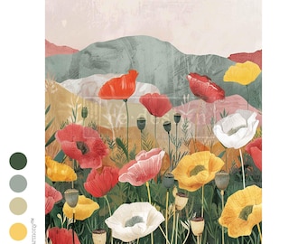 Impressions of Poppies - reDesign Fibre Paper -Furniture decoupage Paper - 1 sheet 11.7" x 16.5"