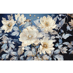 Cerulean Blooms I - Carta velina per decorazioni da decoupage - riprogetta l'immagine del decoupage - Dimensioni totali del foglio 19,5" x 30"