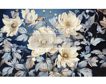 Cerulean Blooms I - Decoupage Decor Tissue Paper - redesign decoupage image - Total Sheet Size 19.5" x 30"