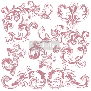 Parchemin Elegance - Tampon transparent Redesign Decor - Tampon pour meubles - 12 x 12 po, 7 pièces autocollant transparent, techniques mixtes, tampon DIY