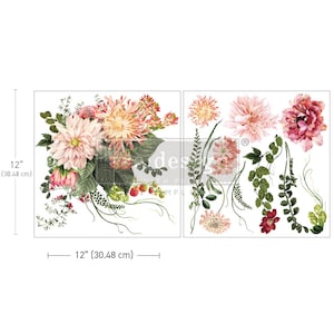 My Favourite Dahlia Transfer - Redesign Decor rub on Transfer, Cruft Supplies, Home Decor, Mixed Media Transfer - 2 sheets - 12&quot; x 12&quot; each