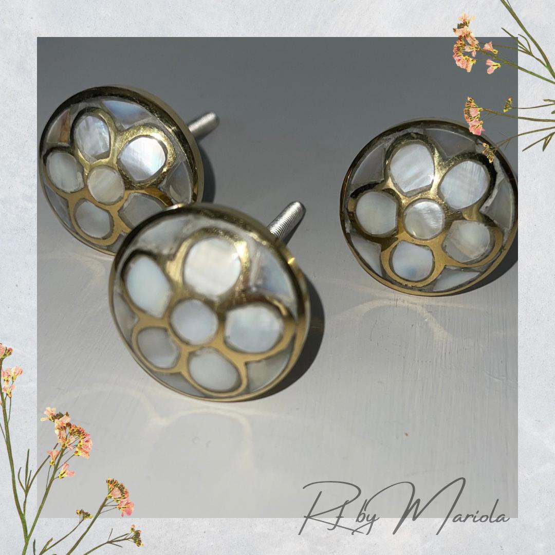 Mother of Pearl Gold Flower Knob - Furniture Hardware - Dresser Pull - Decorative Dresser Pull - Cupboard Hardware - Price is per knob