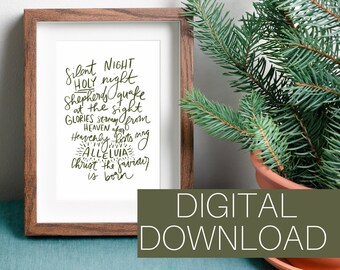 Silent Night, Christmas Art, Christmas print, religious art, printable Christmas, Holy Night, Christmas Hymns, Minimalist Christmas