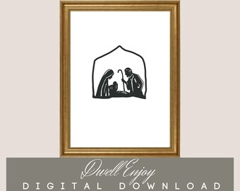 Minimalistic Nativity, Nativity Silhouette, Nativity Printable Art, Manger Scene Print, Christmas Printable, Christmas Decor,