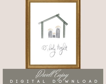 O Holy Night, Nativity Art Printable, Minimalist Nativity, Christmas Printable Art, Christmas Wall Art, Holiday Printable, Nativity Scene