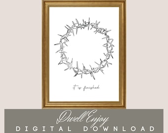 Easter Printable, Minimalist Easter, Inspirational Easter, It is Finished, Christian Wall Art, Crown Of Thorns Art, Easter Gallery Wall