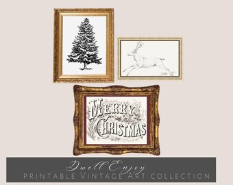 Vintage Christmas Art, Printable Vintage Art, Christmas Gallery wall, Minimalist Christmas Decor, Christmas Wall Decor, Farmhouse Christmas,