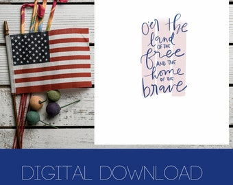 Patriotic Printable, Red White and Blue, Memorial Day, USA Art, National Anthem, Patriotic Decor, 4th of July Decor, Military Gift,