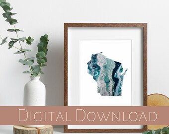 Wisconsin Print, Wisconsin Artwork, Wisconsin Gifts, Wisconsin Printable Art, WI Abstract Art, Wisconsin Map Print, Wisconsin Home Decor